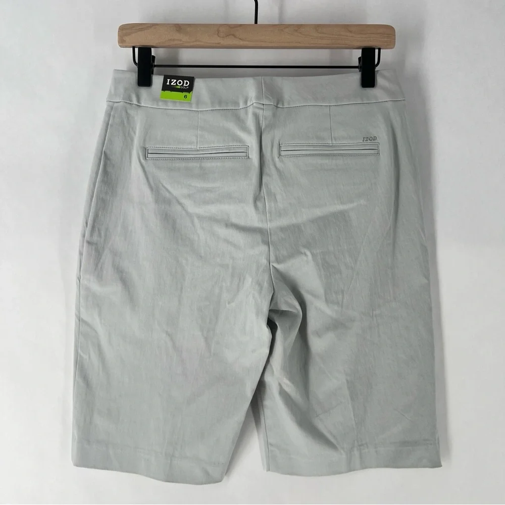 Izod Golf Women's Light‎ Gray Stretch Bermuda Shorts Zipper Pockets Size 6